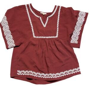 Skies Are Blue Medium Boho Top Embroidered Festival Maroon Empire | Stitch‎ Fix